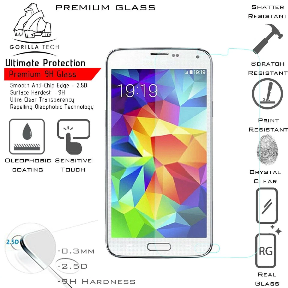 100% Genuine Gorilla Tempered Glass Film Best Screen Protector Samsung Galaxy S5 - Image 2 of 4