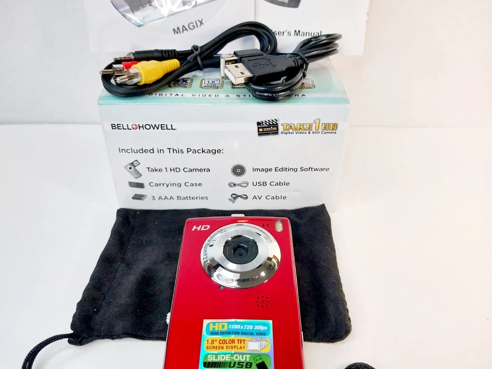 Cámara digital de video y fotografía Bell+Howell☆TAKE 1 HD 5MP con SD DE 2 GB ~ USB plegable nueva en caja Foto 3 de 4