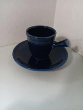 FIESTA Ware Stick handle demitasse cup and saucer COBALT BLUE