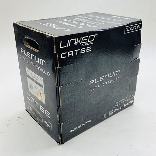 Linked Cable CAT6 Plenum 4 Pair UTP CMP 550MHz Cable 23AWG 4PR 1000ft White