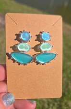 Glass Dangle Earrings Blue Green Silver Round Oval Trapezoid Metal Hook