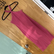 Old Navy Rib Knit High Neck Halter Midi Dress Lotus Blossom Pink Stretch LG