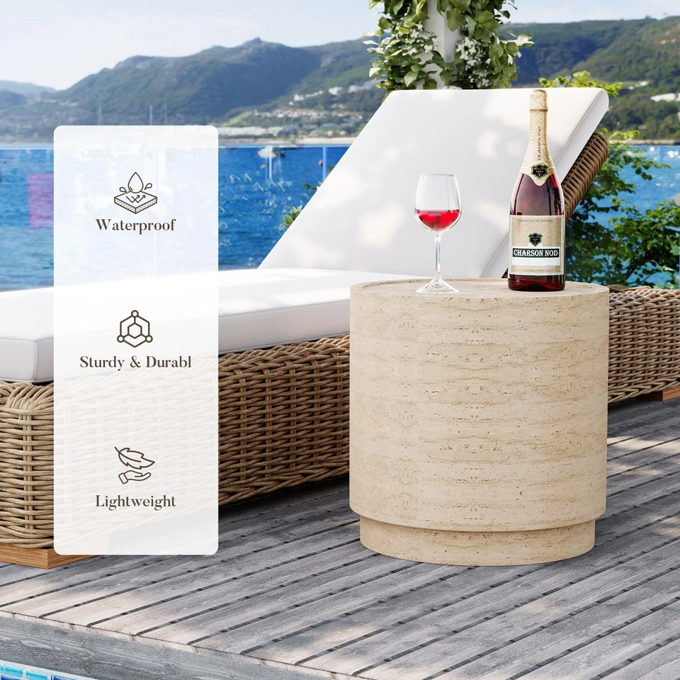 Mesa auxiliar exterior 14,4", mesa auxiliar redonda de hormigón para patio pequeña co... Foto 3 de 4