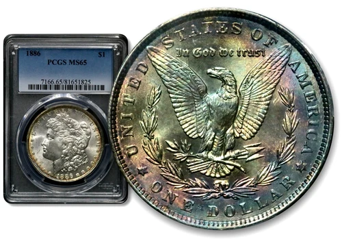 1886 $1 Morgan Silver Dollar - PCGS MS65 - Blue/Purple Toning  C1016