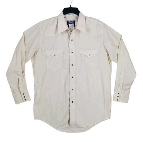Vtg 90s Wrangler Cowboy Cut Western Shirt Pearl Snap Mens 16.5 33 Cream USA NWT - Picture 7 of 13