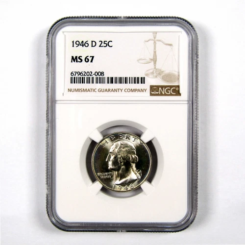 1946 D Washington Quarter MS 67 NGC 90% Silver 25c Unc SKU:I9235