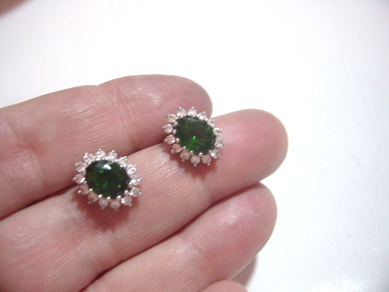 Stunning Solid Silver oval Earrings-superb green … - image 3