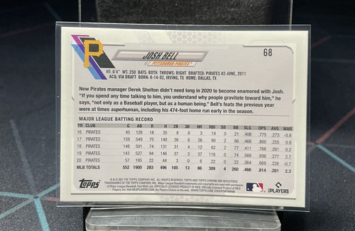 Topps 2021 cromo edición Ben Baller #68 Josh Bell Pittsburgh Pirates - Imagen 2 de 2