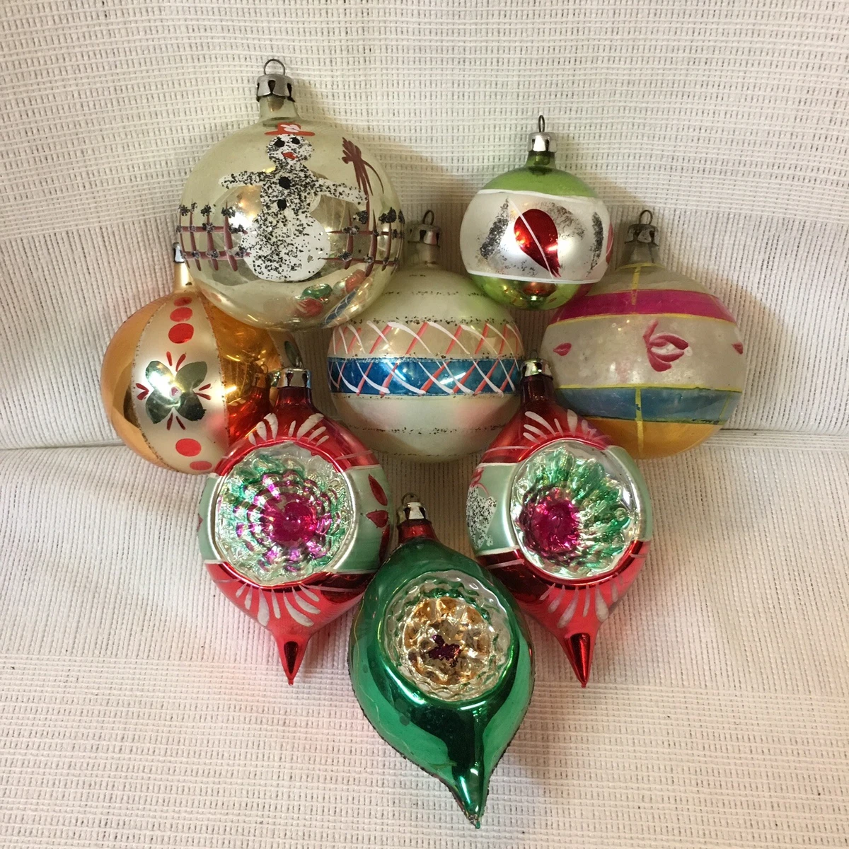 LOT OF 8 VINTAGE HAND BLOWN GLASS CHRISTMAS ORNAMENTS SNOWMAN