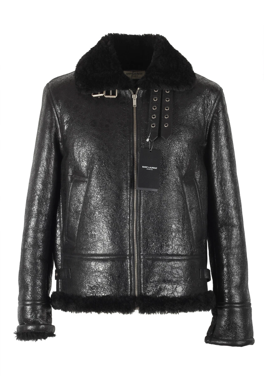 New Saint Laurent Paris Black Shearling Leather Jacket Size 50 40R U.S. Ja