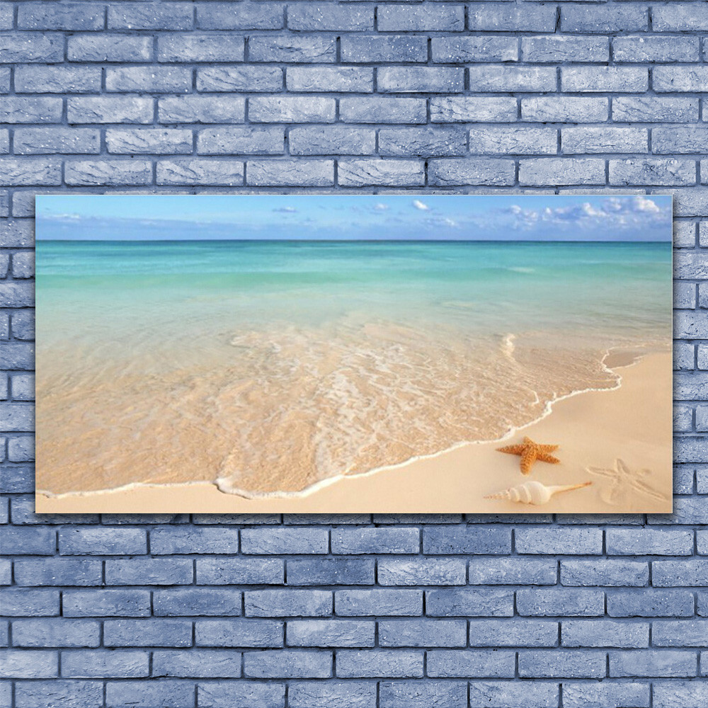 Paysage Mer et Plage Étoile de Mer : grand tableau sur verre 140x70 pour chambre