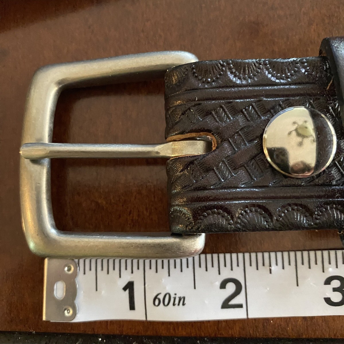 Vtg Gavere Leather embossed western belt Western Ranger Belt Antique Gold Engraved Buckle Set Oil  main image 4