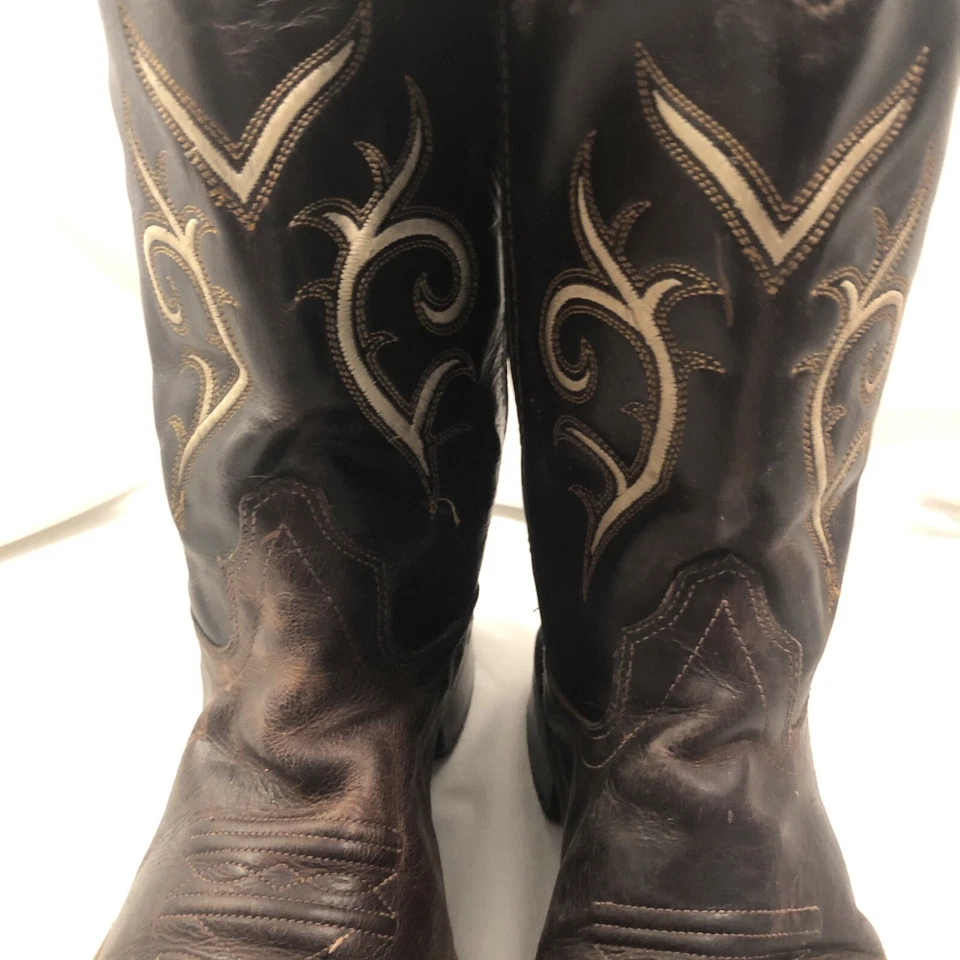 Old West Youth Size 5 D Brown And Black Leather Cowboy Western Boots C Descripti - Image 4 of 4