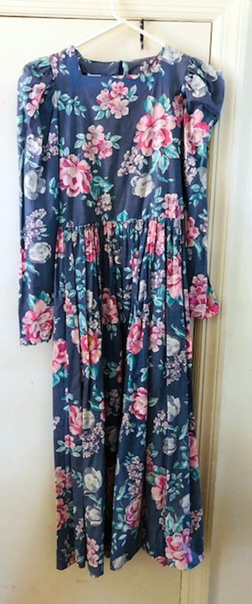 Laura Ashley Floral Blue Maxi Dress Long Sleeve Women's Size USA 6 Vintage  | eBay