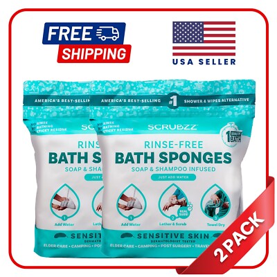 Scrubzz Disposable Rinse Free Bathing Sponges - Sensitive Skin, 50 Count