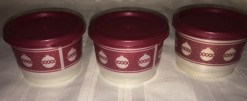 TUPPERWARE Holiday Christmas Ornament Design Snack Cups 4 Oz Dark Red Seals EC - Picture 10 of 11