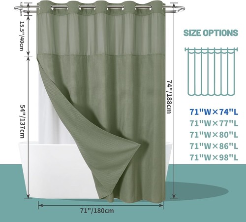 Hotel Quality Sage Green No Hook Waffle Curtain with Detachable Liner - 71x74 - Picture 9 of 9