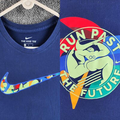 The Nike Tee Dri Fit Medium Navy Blue Air Nike Graphic Print Run Past The Future
