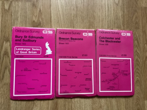 3 x Vintage OS Ordnance Survey Map Bundle - 1:50 000 scale - Maps/Crafting Etc