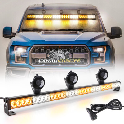 Emergency Hazard Warning Strobe Traffic Advisor Light Bar 32 LED Amber White 34''