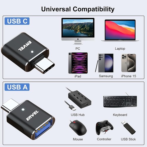 Adaptador ENVOL USB C a USB | Paquete de 4 | Adaptador USB 3.0 a USB C | USB Tipo-C Macho - Imagen 7 de 8