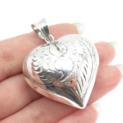 【出回り少】 RILY Original HeartEarring Silver CHAPAL ZENRAY 925 Sterling Silver Vintage Engraved Puffy Heart