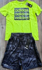 NWT Adidas Boys YLG Light Green/Dark Gray/Black Shorts Set Large