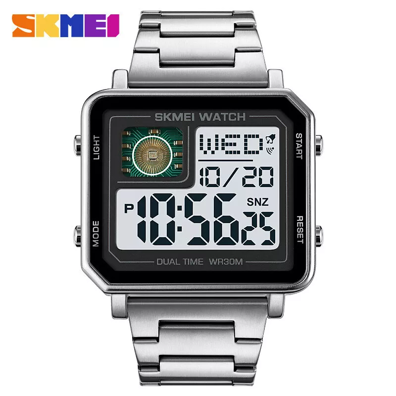 30m SKMEI 2033 Waterproof Men\'s Date Digital Watch Rectangle Stainless steel  | eBay