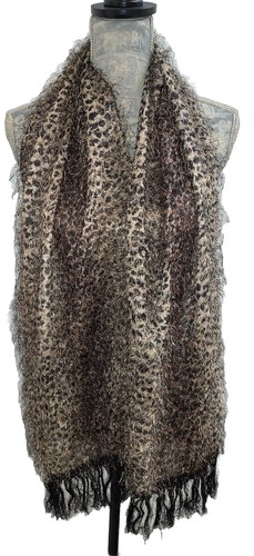 VTG Leopard Cheetah Animal Print Fashion Unique Fuzzy Scarf w Fringe-66”L x 13”W - Picture 8 of 20