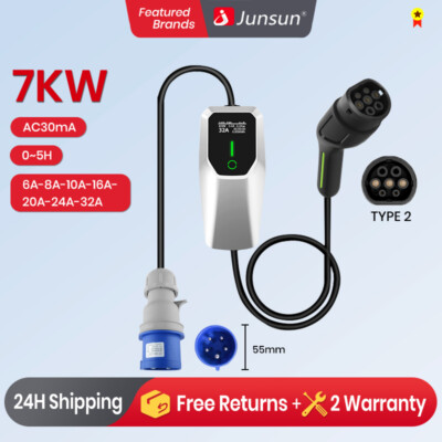 EV 7KW Type 2 32A Ladegerät Mobile Wallbox Ladestation Charger mit CEE-Adapter