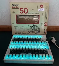 Vtg 1984 Golden Sleigh Christmas 50 Mini Light Set, Petal Reflectors Blue - NEW
