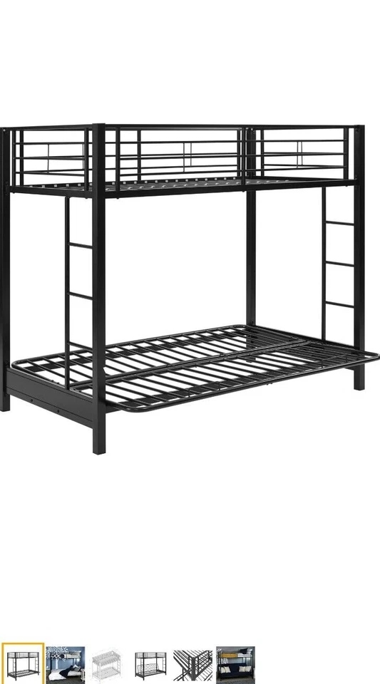 Walker Edison Elodie Urban Industrial Twin over Futon Metal Bunk Bed, Twin Size, - Image 4 of 4