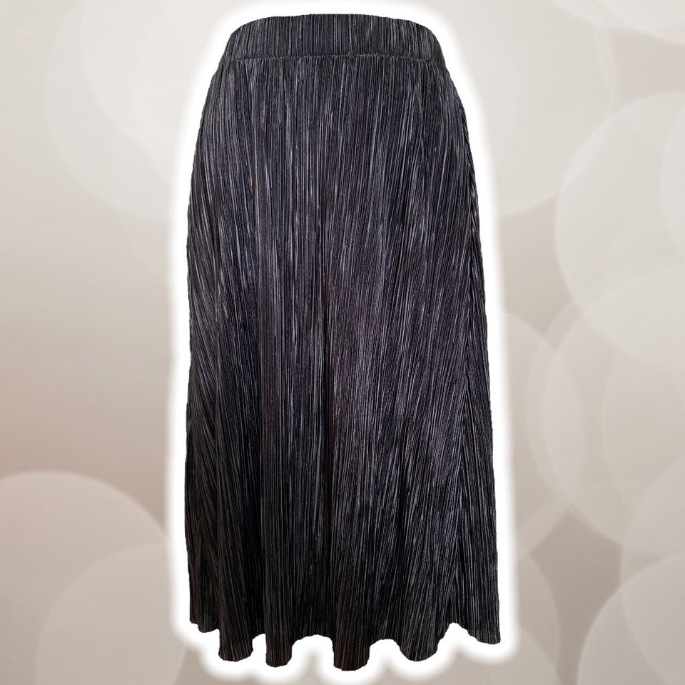TOKITO Black Accordion Pleated Skirt Elastic Waist Pleat Chic Goth Midi S 8/10
