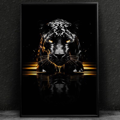   Wandbild, Wütender Schwarzer Leopard, Tier Acrylglas, Leinwand, Poster Kunst