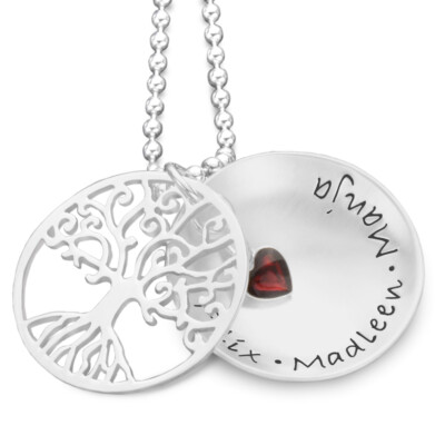 Familienkette Lebensbaum Herz TREE OF LOVE RED HEART 925 Silberkette mit Gravur