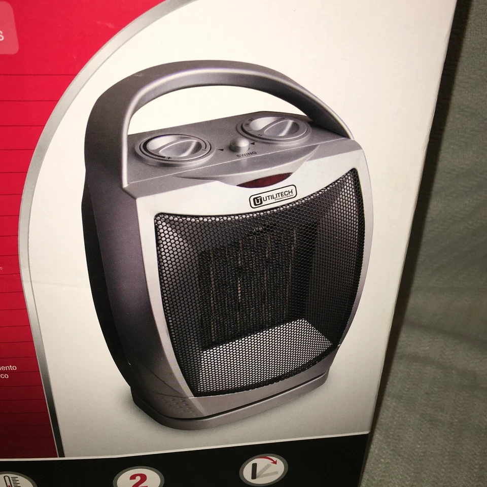 Optimus H-7247 1500 vatios calentador de cerámica oscilante portátil, plateado, nuevo en caja Foto 3 de 4