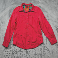 Chemise rouge boutonnée REI fille manches roulées à onglets fleurie taille XS (6-7)