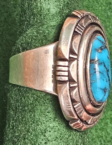 Sterling Silver 925 Turquoise Statement Ring Navajo Jimmy Secatero Size 12 - Picture 9 of 22