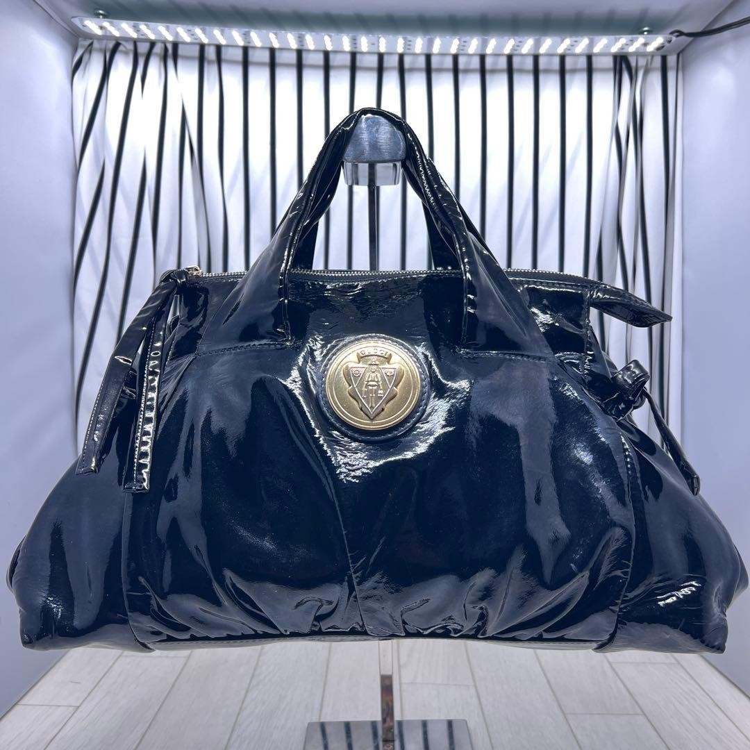 GUCCI Patent Leather Tote Bag Black Gold Hardware Authentic Excellent Condition thumbnail 2