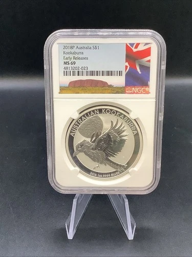 NGC 2018 P Australia $1 .9999 Silver Kookaburra Early Releases MS69 Flag Label