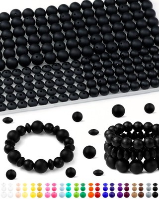 200Pcs FIVEIZERO Mixed Silicone Beads for Keychain Making, 12mm,15mm, Black