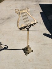 Vintage Brass Lyre Harp Shaped Footed Music Stand Adjustable