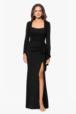 Xscape Black Ruched Scuba Ruffle Gown Size 16 $248