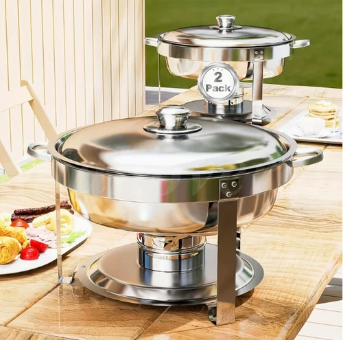2 Packs 5.4 QT Round Chafing Dish Buffet Set 201 Stainless Steel