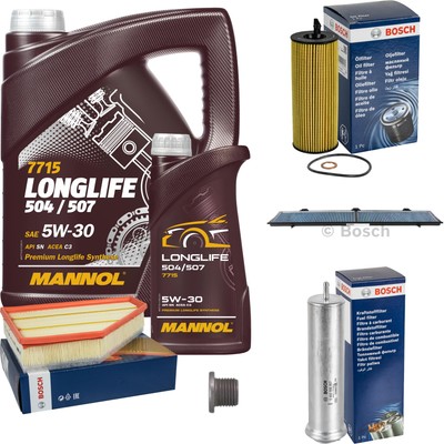 BOSCH Inspektionspaket 6 L MANNOL 5W-30 Longlife für BMW 1er E81 118d 116d E87
