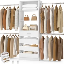 4-9Ft Closet Organizer with 4 Drawers and Hanging Rods, Walk-in Closet System