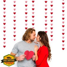 Valentines Day Garland, 40ft Red Pink Heart Streamers, Party Banner Decor