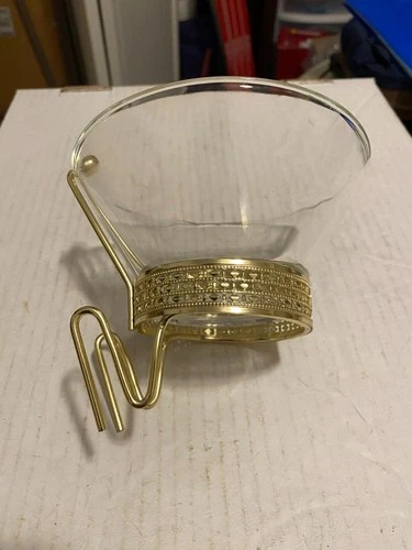 Vintage MCM Anchor hocking clear glass dip bowl w/ brass colored bracket