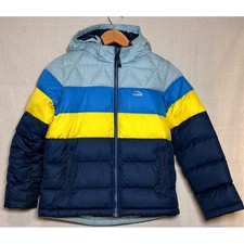LL Bean Kids DownTek Puffer Jacket Colorblock Fleece Lined Blue Yellow M 10-12