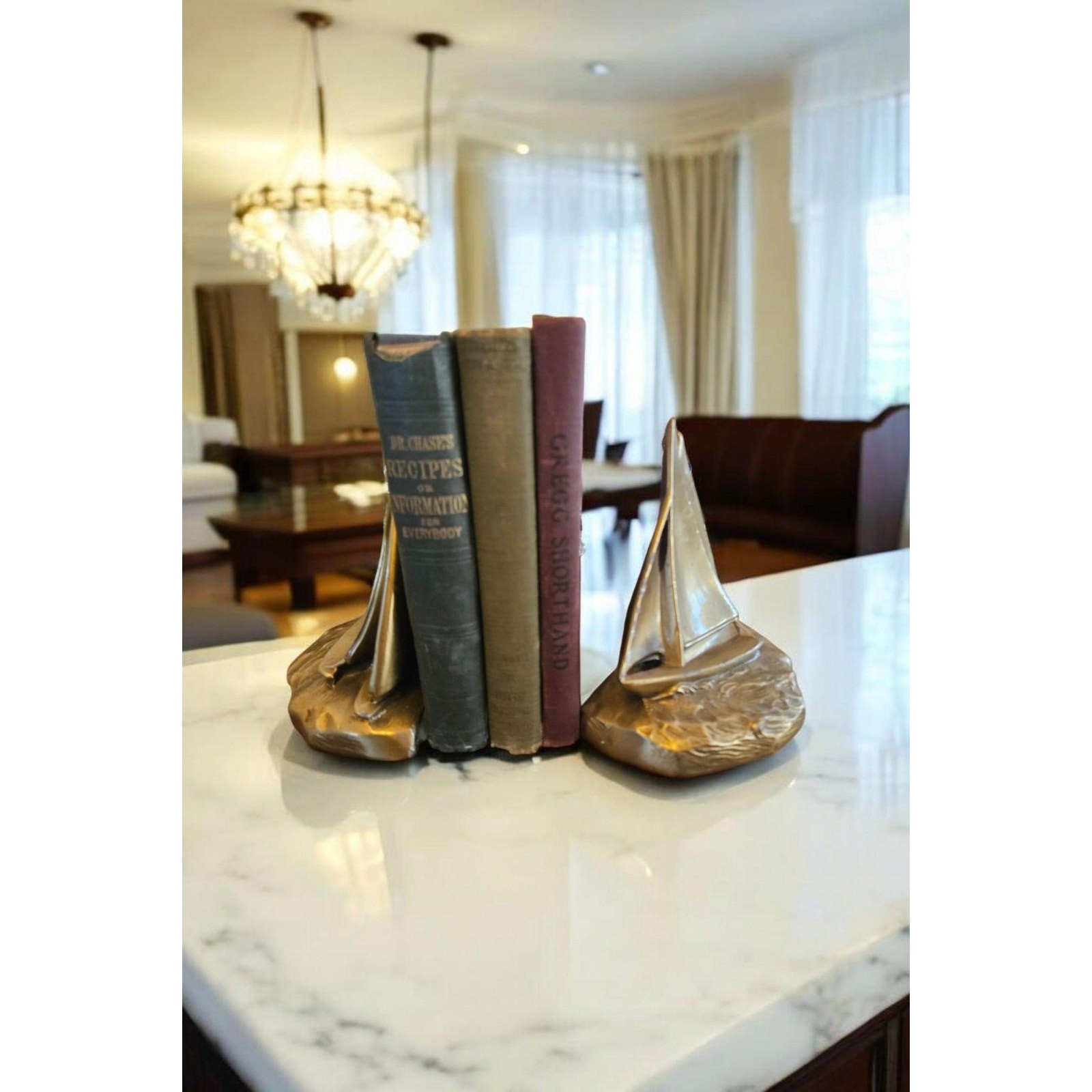 Vintage heavy metal Sail Boats Sculpture Figure Bookends, nautical bookends